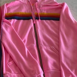 Aviator Nation 5 stripe neon pink hoodie